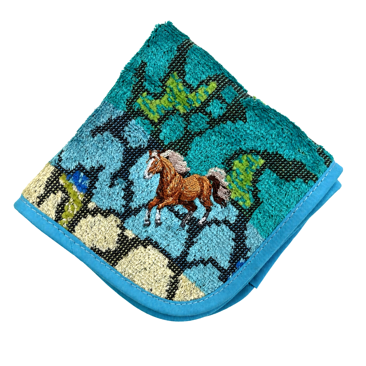 馬刺繍ハンカチ ペトロストライプ