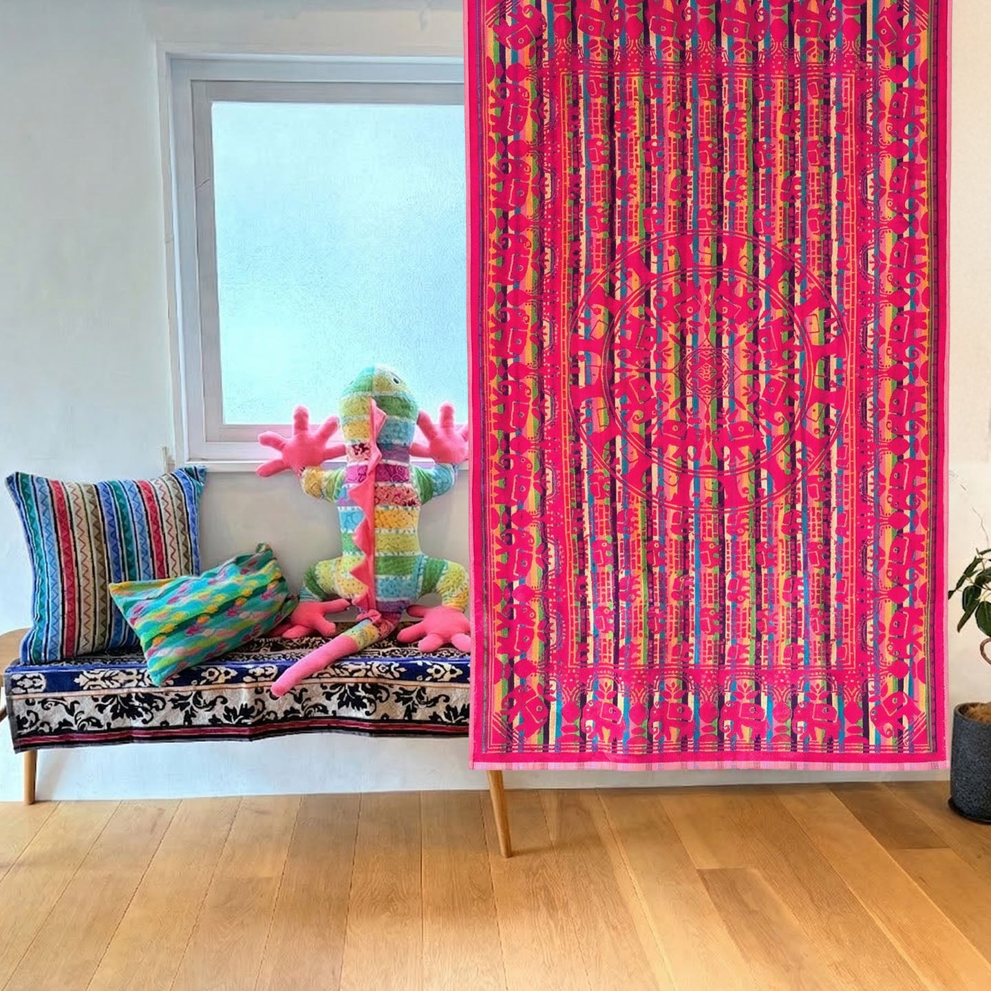 インテリアタオル ラウンドエレファント ピンク 100×180cm