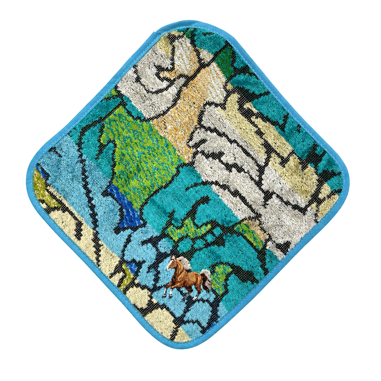 馬刺繍ハンカチ ペトロストライプ